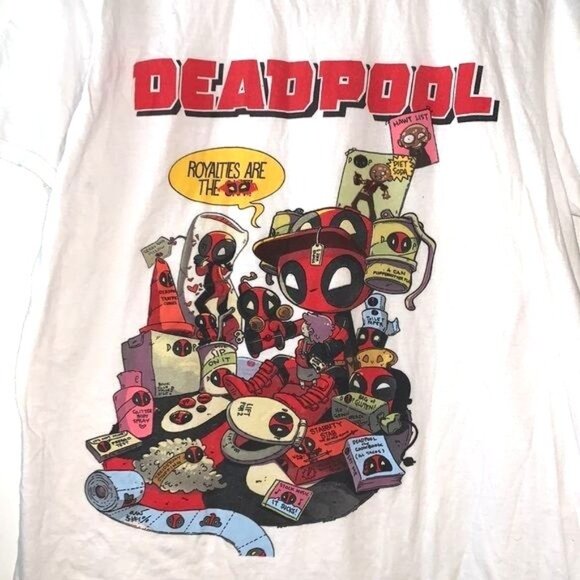 Marvel Deadpool Graphic Tee Shirt M White "Royalties Are The " 100% Cotton - Picture 3 of 7